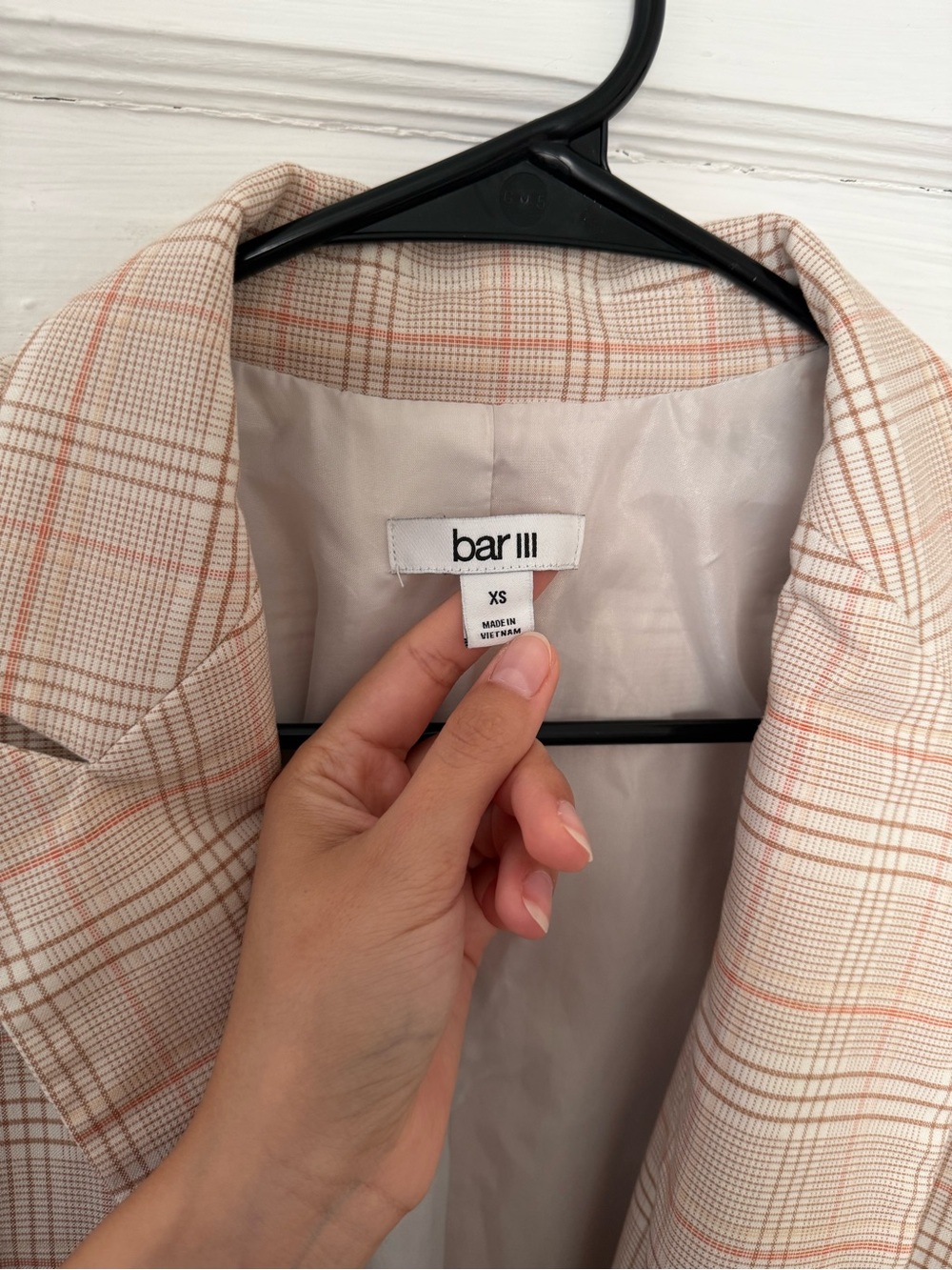 Bar III Peach & Cream Plaid Blazer